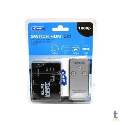 Switch Hdmi 3 Portas Knup 1080p - KP-3464 - Conecta Até 3 Aparelhos Em 1 Monitor Truedata