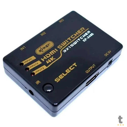 Switch Hdmi 3 Portas Knup Ultra HD 4K - KP-3465 - Conecta Até 3 Aparelhos Em 1 Monitor Truedata