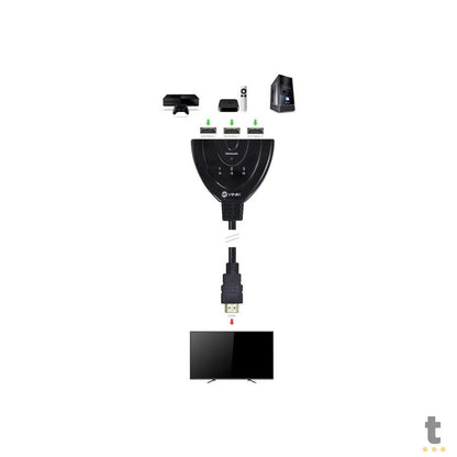 Switch Hdmi 3 Portas Vinik - Com Suporte - Conecta Até 3 Aparelhos Em 1 Monitor Truedata