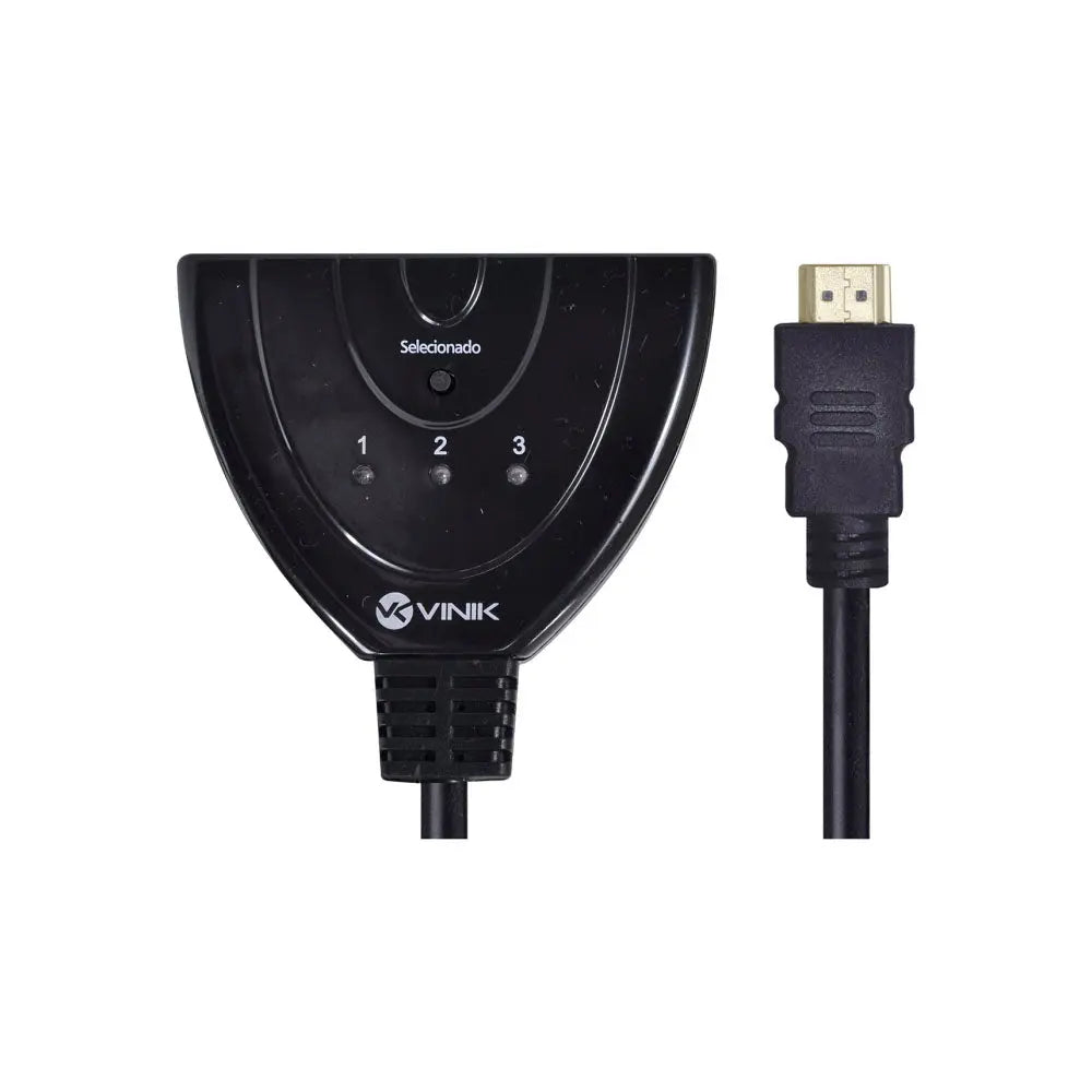 Switch Hdmi 3 Portas Vinik - Com Suporte - Conecta Até 3 Aparelhos Em 1 Monitor Truedata