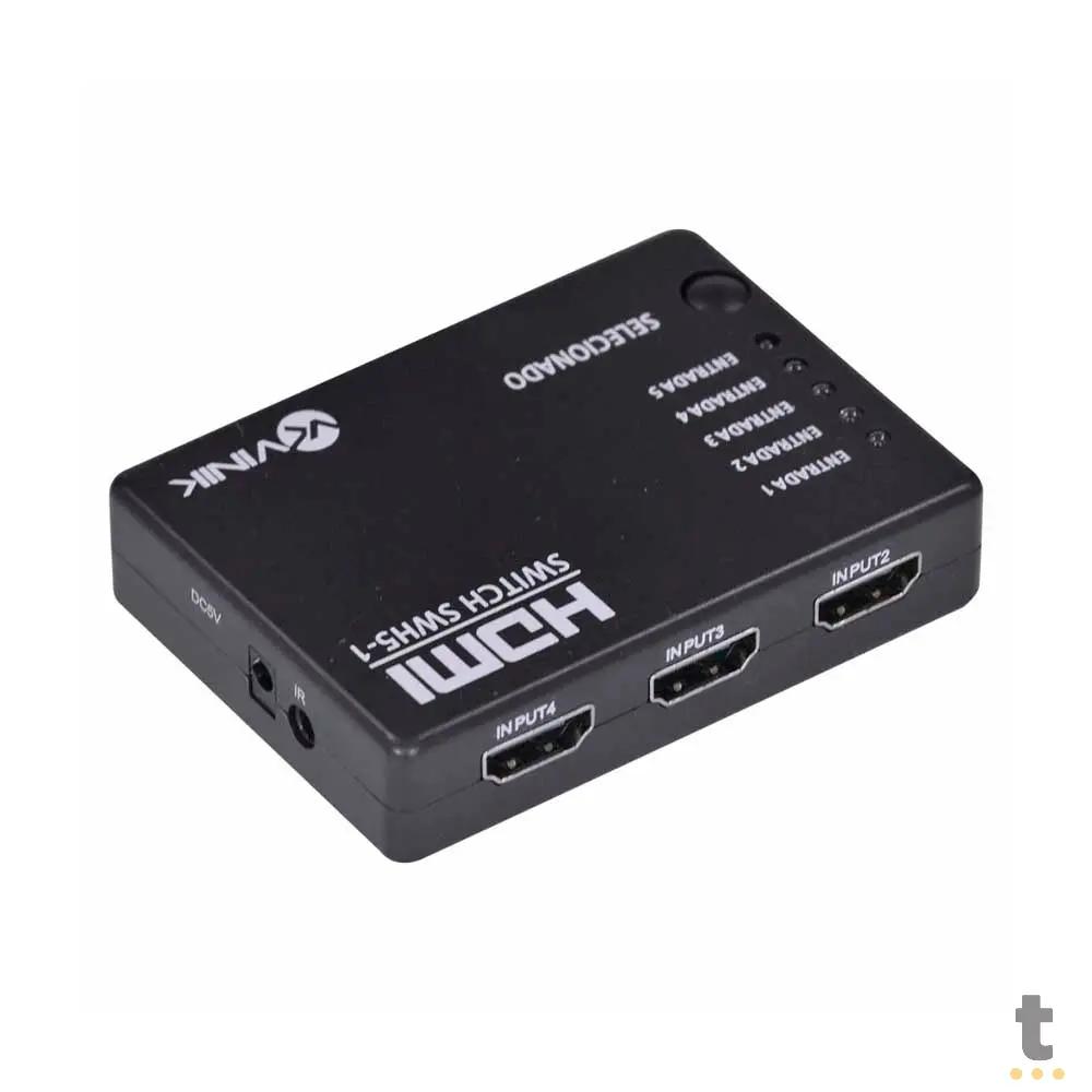 Switch Hdmi 5 Portas Vinik - Controle Remoto - Conecta Até 5 Aparelhos Em 1 Monitor Truedata