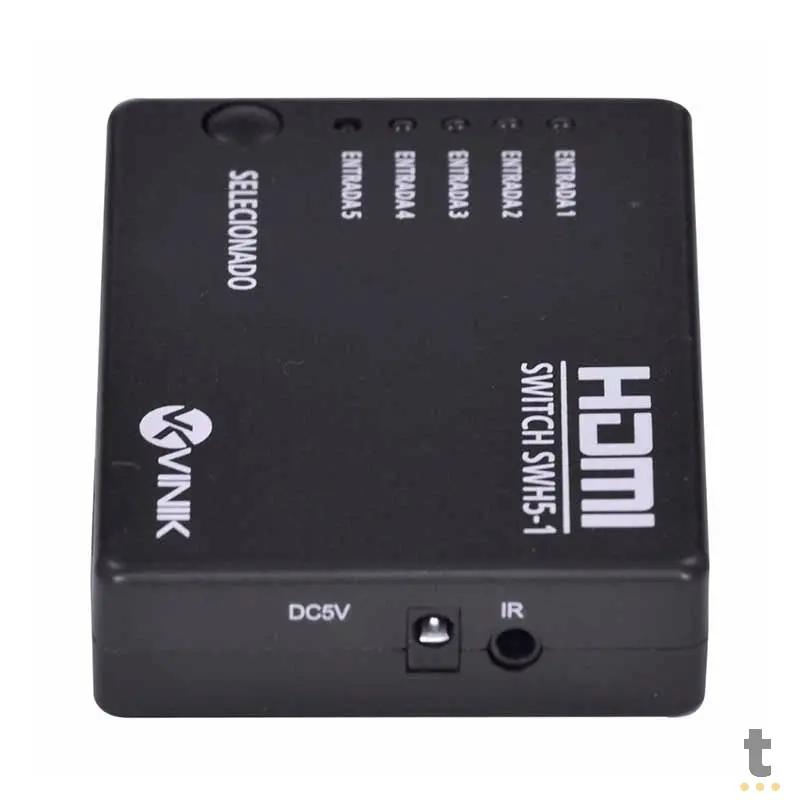 Switch Hdmi 5 Portas Vinik - Controle Remoto - Conecta Até 5 Aparelhos Em 1 Monitor Truedata
