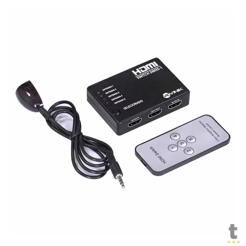 Switch Hdmi 5 Portas Vinik - Controle Remoto - Conecta Até 5 Aparelhos Em 1 Monitor Truedata