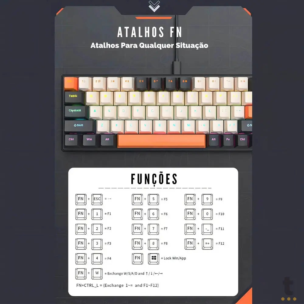 Teclado Gamer Mecanico Knup 60% USB Tipo C RGB Anti Ghost - KP-TE125 Truedata