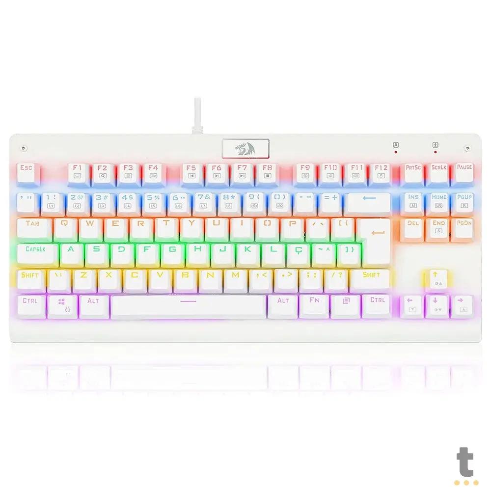 Teclado Gamer Mecânico Redragon Dark Avenger Lunar White RGB Branco - K568W-R - Switch Red Truedata