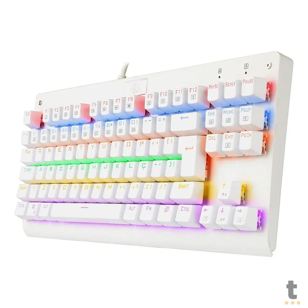 Teclado Gamer Mecânico Redragon Dark Avenger Lunar White RGB Branco - K568W-R - Switch Red Truedata