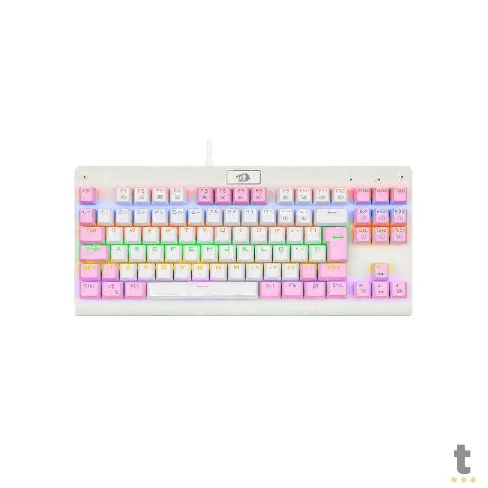 Teclado Gamer Mecânico Redragon Dark Avenger Rainbow RGB Branco e Rosa - K568WP-R (PT-BROWN) Truedata