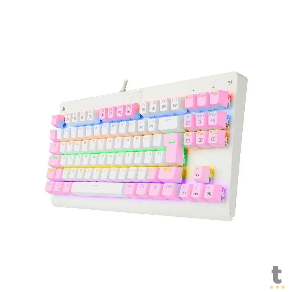 Teclado Gamer Mecânico Redragon Dark Avenger Rainbow RGB Branco e Rosa - K568WP-R (PT-BROWN) Truedata