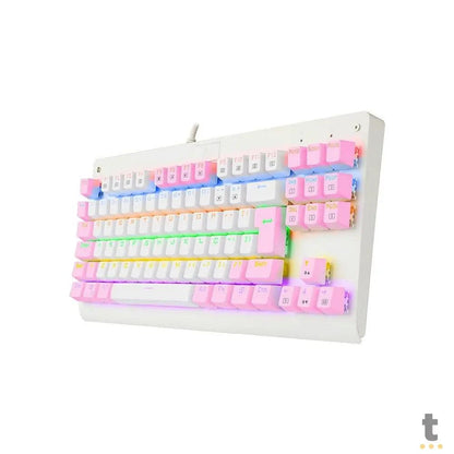Teclado Gamer Mecânico Redragon Dark Avenger Rainbow RGB Branco e Rosa - K568WP-R (PT-BROWN) Truedata