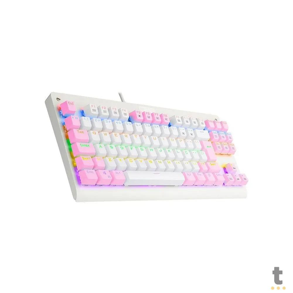 Teclado Gamer Mecânico Redragon Dark Avenger Rainbow RGB Branco e Rosa - K568WP-R (PT-BROWN) Truedata