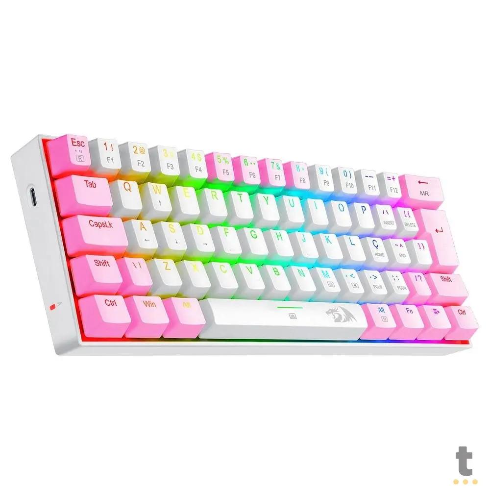 Teclado Gamer Mecânico Redragon Dragonborn RGB Switch Azul Branco e Rosa - K630PW-RGB (PT-BLUE) Truedata