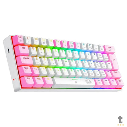 Teclado Gamer Mecânico Redragon Dragonborn RGB Switch Azul Branco e Rosa - K630PW-RGB (PT-BLUE) Truedata