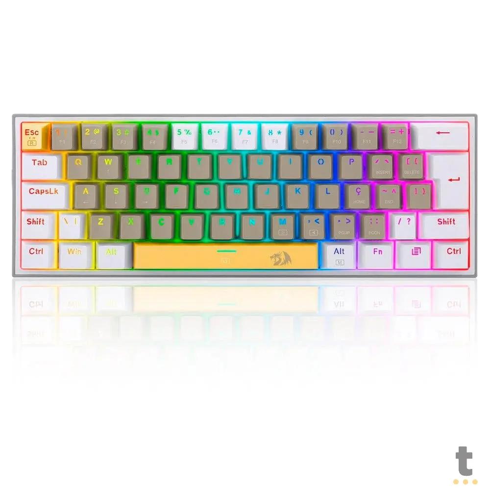 Teclado Gamer Mecânico Redragon Fizz Branco / Cinza / Amarelo RGB Switch Marrom - K617RGB-YL GY WT Truedata