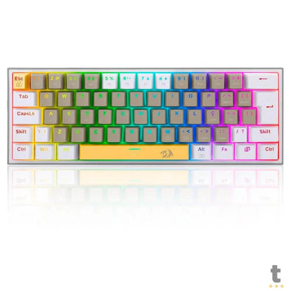 Teclado Gamer Mecânico Redragon Fizz Branco / Cinza / Amarelo RGB Switch Marrom - K617RGB-YL GY WT Truedata