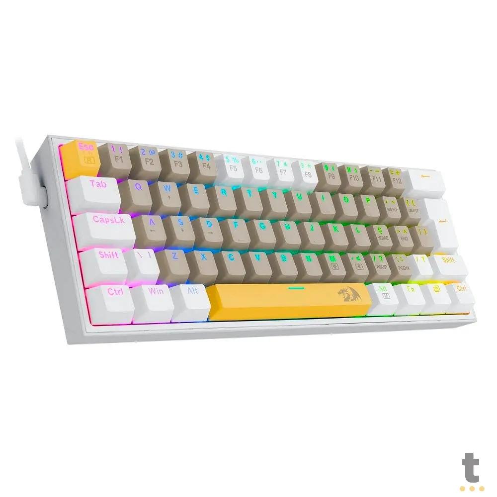 Teclado Gamer Mecânico Redragon Fizz Branco / Cinza / Amarelo RGB Switch Marrom - K617RGB-YL GY WT Truedata