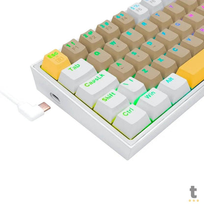 Teclado Gamer Mecânico Redragon Fizz Branco / Cinza / Amarelo RGB Switch Marrom - K617RGB-YL GY WT Truedata