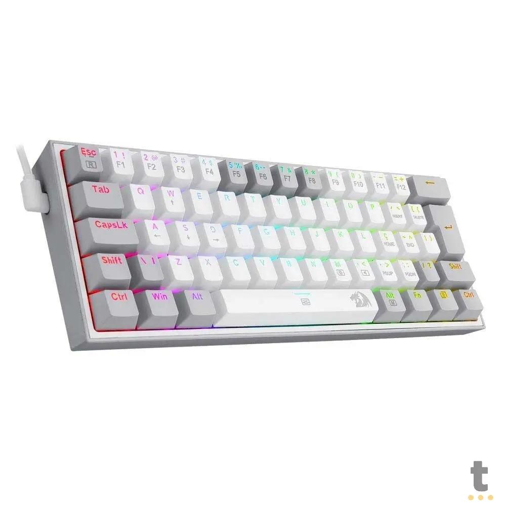 Teclado Gamer Mecanico Redragon Fizz RGB Branco Cinza Switch Azul - K617-RGB-W Truedata