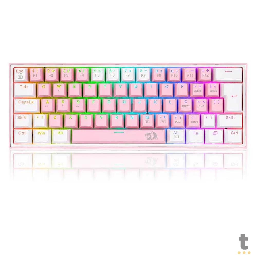 Teclado Gamer Mecanico Redragon Fizz RGB Branco Rosa/Branco Switch Azul - K617-RGB-W Truedata