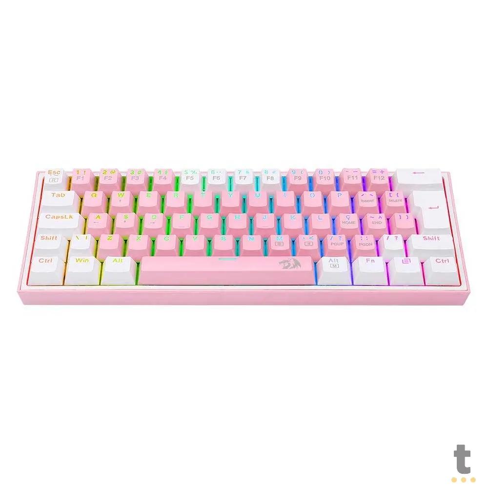 Teclado Gamer Mecanico Redragon Fizz RGB Branco Rosa/Branco Switch Azul - K617-RGB-W Truedata