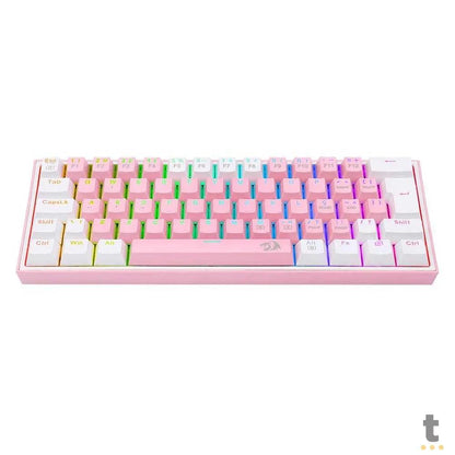 Teclado Gamer Mecanico Redragon Fizz RGB Branco Rosa/Branco Switch Azul - K617-RGB-W Truedata