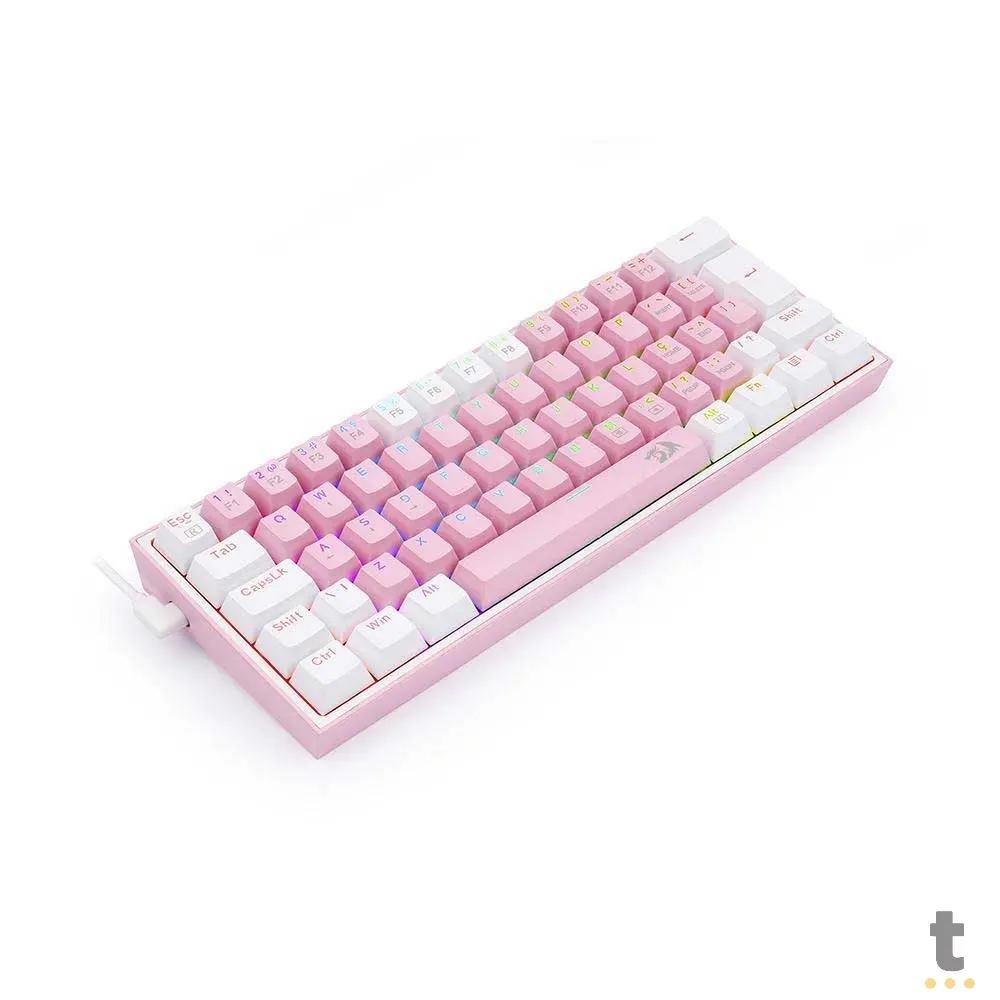 Teclado Gamer Mecanico Redragon Fizz RGB Branco Rosa/Branco Switch Azul - K617-RGB-W Truedata