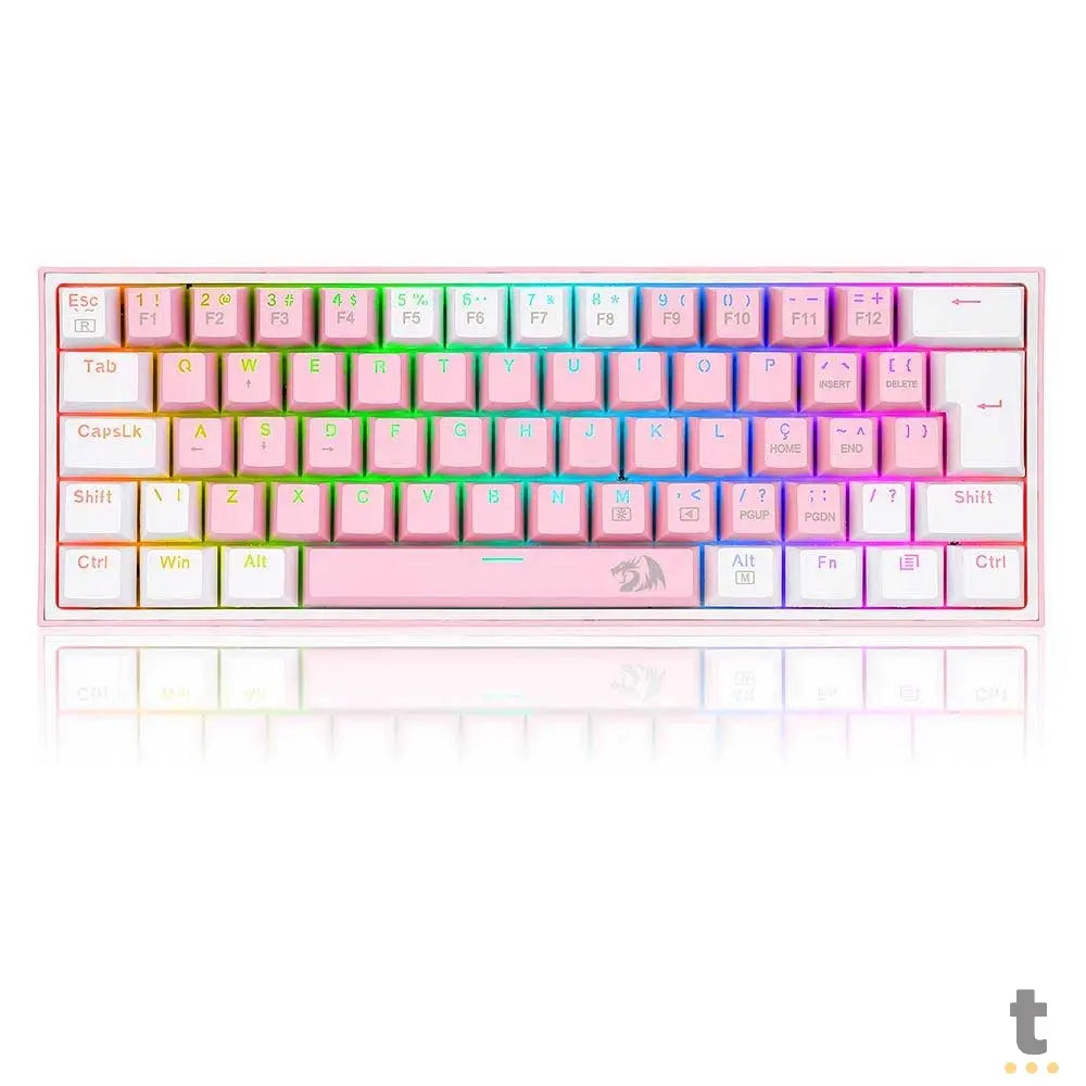 Teclado Gamer Mecanico Redragon Fizz RGB Branco Rosa/Branco Switch Azul - K617-RGB-W Truedata