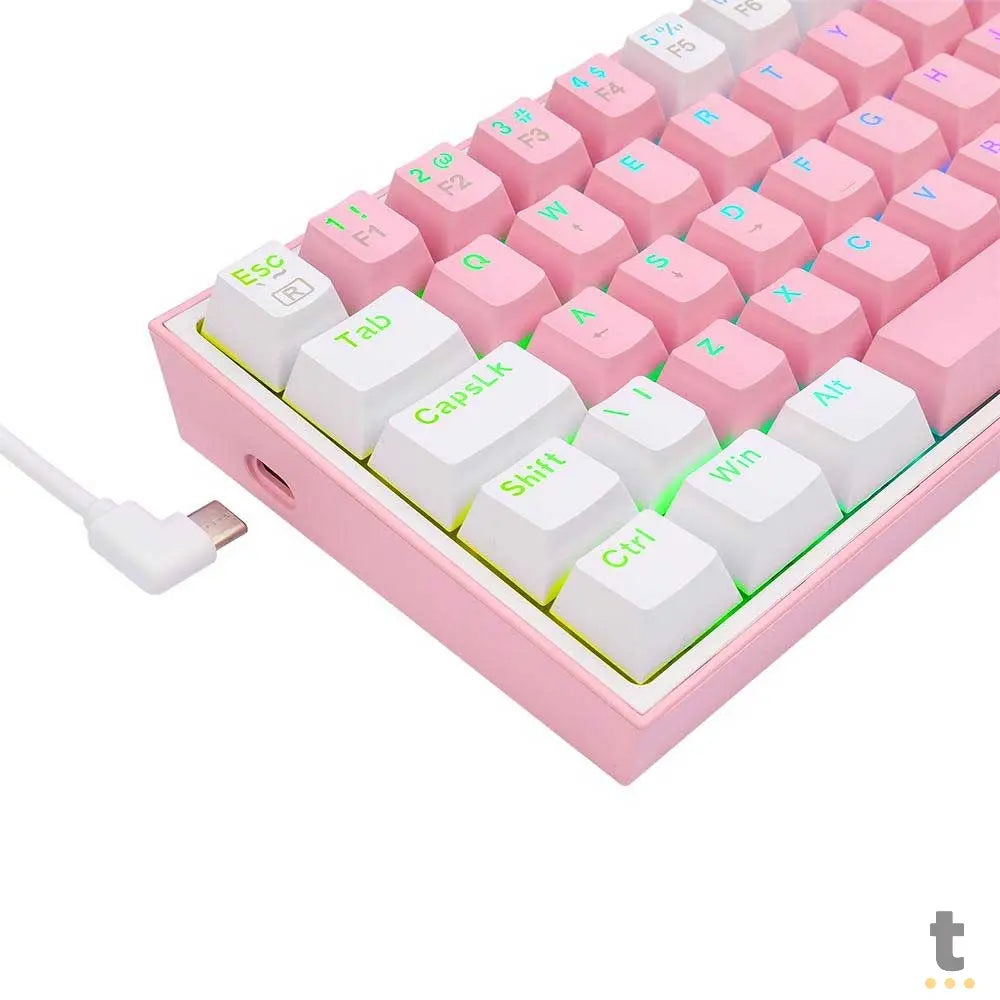 Teclado Gamer Mecanico Redragon Fizz RGB Branco Rosa/Branco Switch Azul - K617-RGB-W Truedata