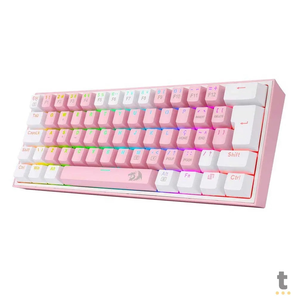 Teclado Gamer Mecanico Redragon Fizz RGB Branco Rosa/Branco Switch Azul - K617-RGB-W Truedata