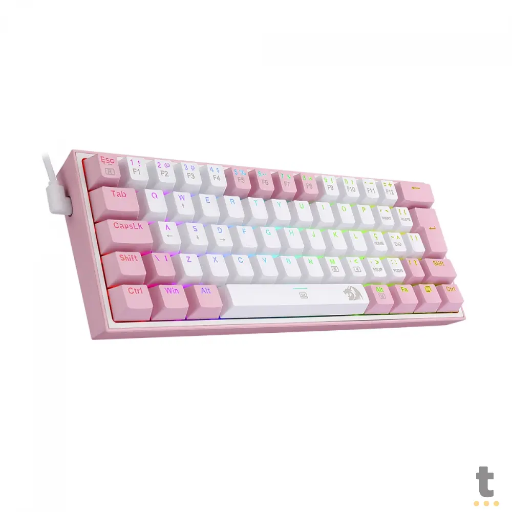 Teclado Gamer Mecânico Redragon Fizz Sakura Lollipop Branco Switch Blue - K617-RGB-WP Truedata