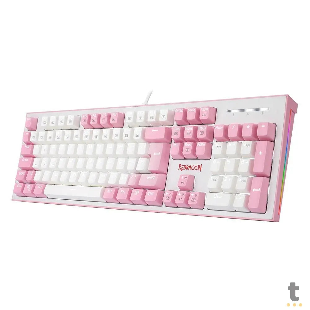 Teclado Gamer Mecânico Redragon Hades Led White Branco e Rosa - K623-WP (PT-BLUE) Truedata