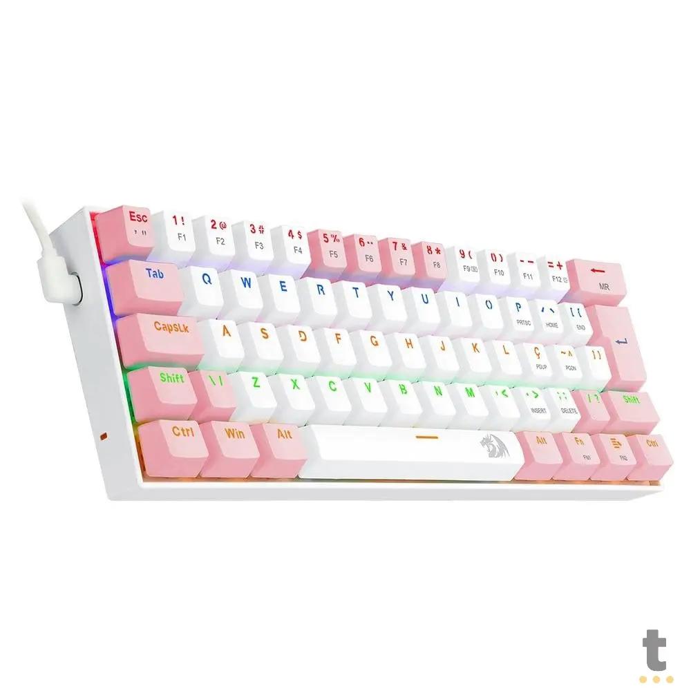 Teclado Gamer Mecânico Redragon Lakshmi RGB Branco e Rosa - K606PW-R (PT-BROWN) Truedata