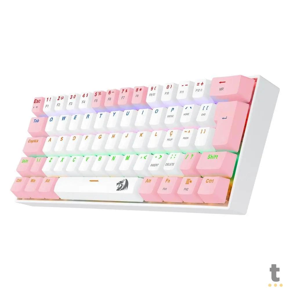 Teclado Gamer Mecânico Redragon Lakshmi RGB Branco e Rosa - K606PW-R (PT-BROWN) Truedata