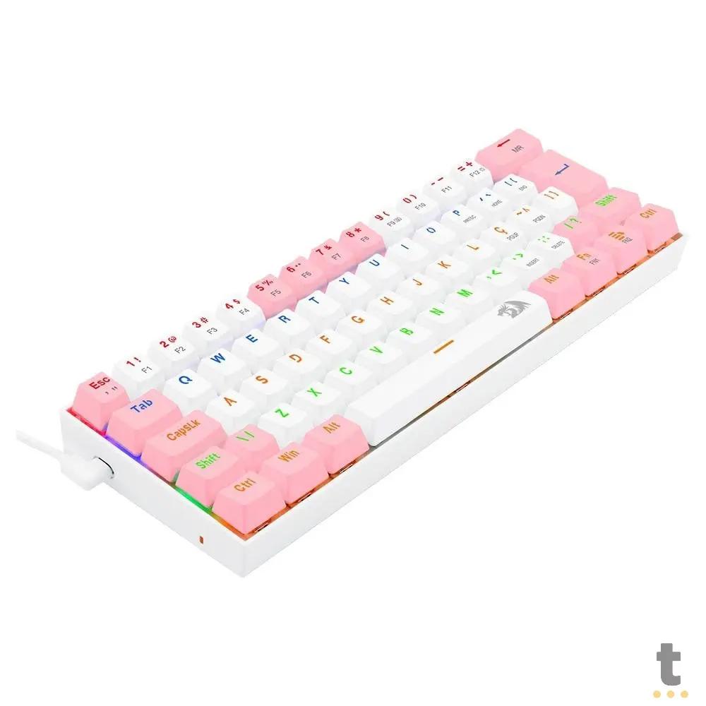 Teclado Gamer Mecânico Redragon Lakshmi RGB Branco e Rosa - K606PW-R (PT-BROWN) Truedata