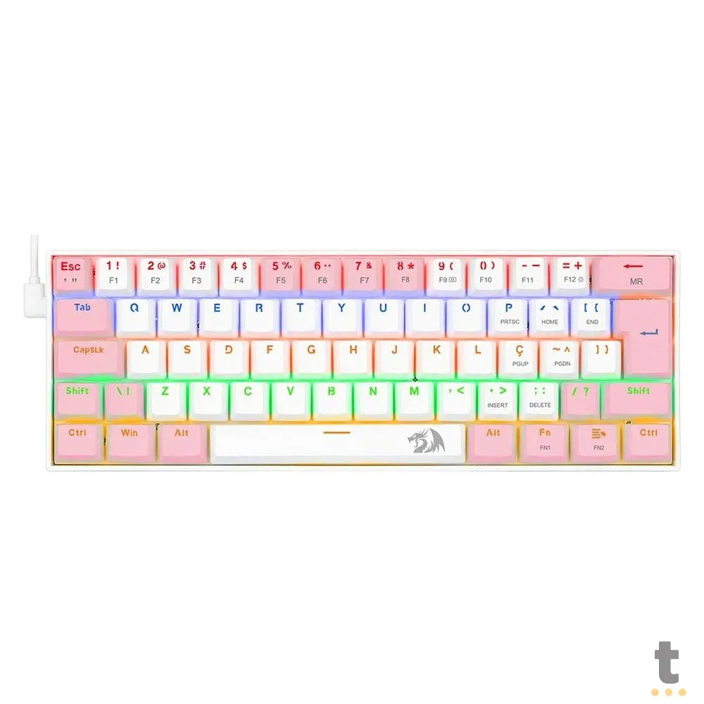 Teclado Gamer Mecânico Redragon Lakshmi RGB Branco e Rosa - K606PW-R (PT-BROWN) Truedata