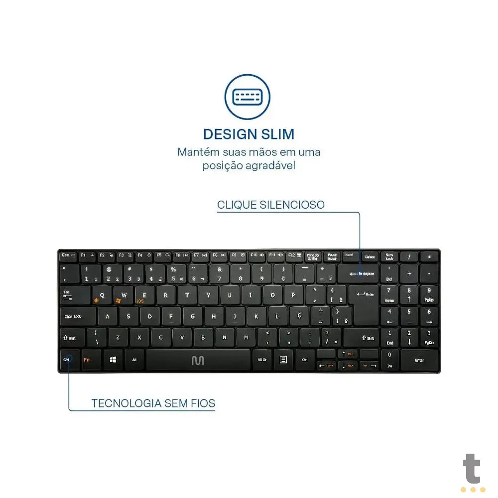 Teclado Sem Fio Slim Multi Bluetooth Multimídia Abnt - TC220 Truedata