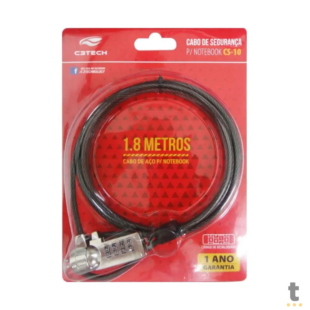 Trava De Notebook em Cabo de Aço Com Senha C3Tech - CS10 Truedata