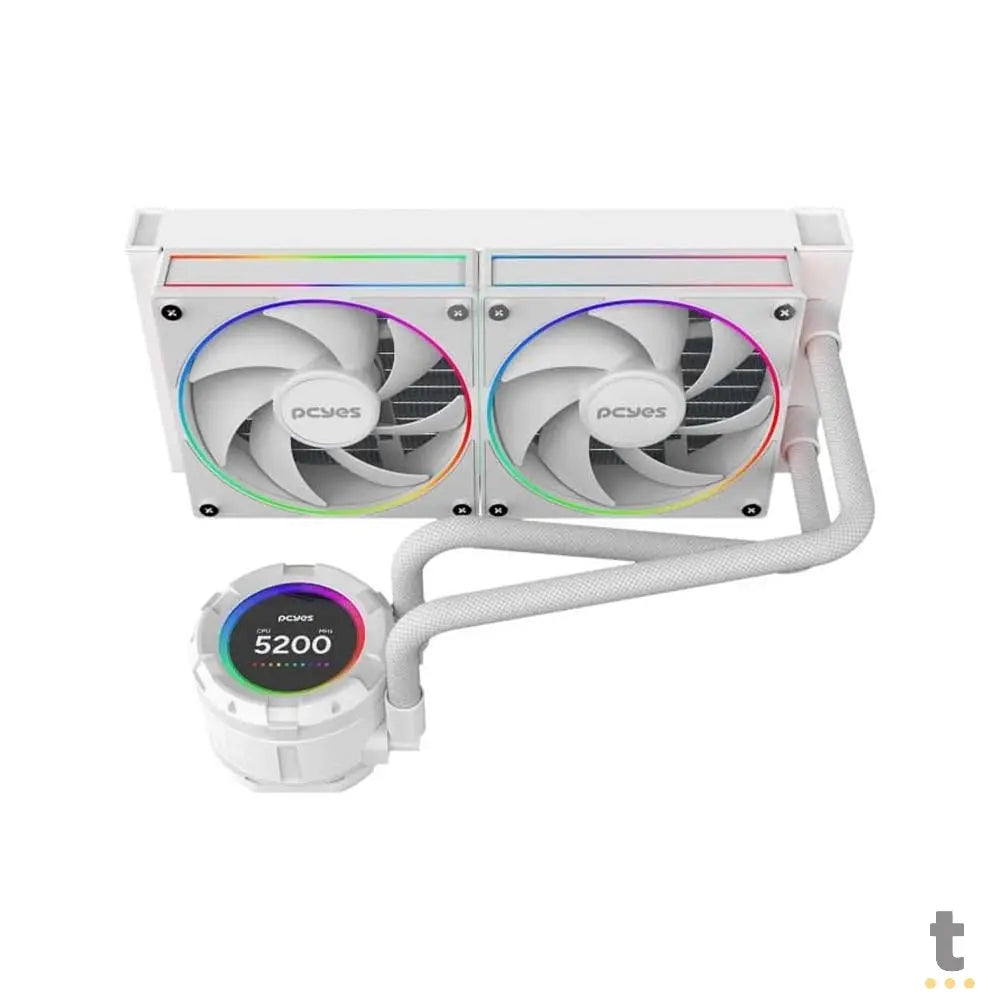 Water Cooler Dual Fan PCYes Vision White Ghost ARGB C/ Visor Lcd 2,1" (Intel/AMD) Branco - VS240WG Truedata