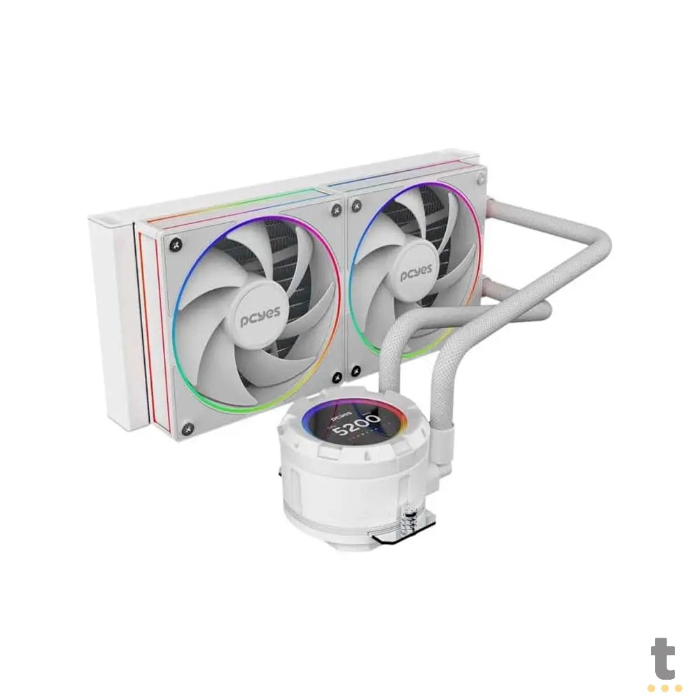 Water Cooler Dual Fan PCYes Vision White Ghost ARGB C/ Visor Lcd 2,1" (Intel/AMD) Branco - VS240WG Truedata
