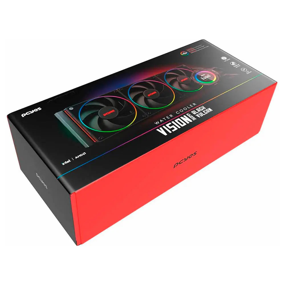 Water Cooler PCYes Vision Triple Fan 360mm Tela LCD 2,1'' (Intel/AMD) Black Vulcan - Vs360Bv Truedata