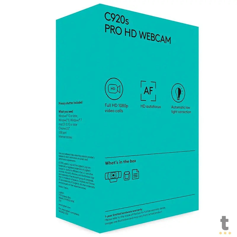 Webcam Logitech C920s Pro Full Hd 1080p 30fps Video Chamada Foco Automático - 960-001257 Truedata