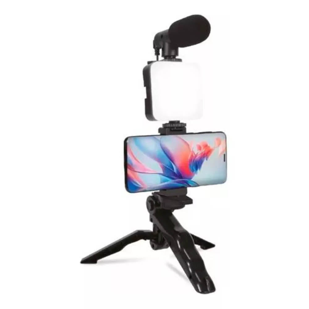Kit de Iluminação Fotográfica C/ Suporte Tripé para Smartphone + Luz de Led e Microfone Oberon - OR-PL04
