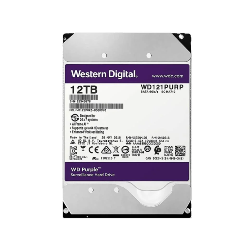 Hd Para Vigilância 12tb Western Digital WD Purple Surveillance Sata3 6gb/s - WD122PURP
