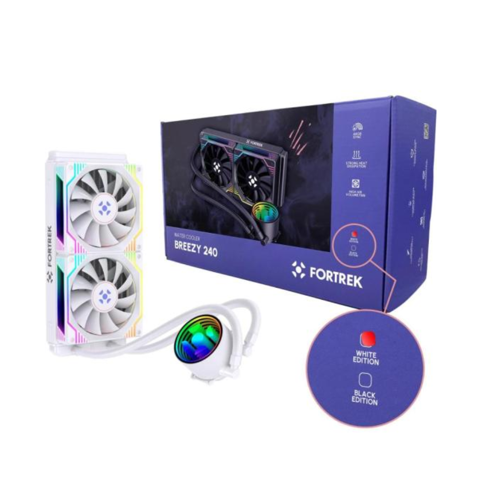 Water Cooler Dual Fan Fortrek Breezy 240mm ARGB Sync (Intel/AMD) Branco - 84961
