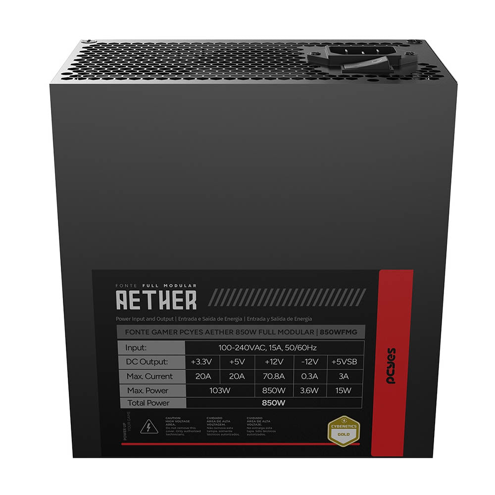 Fonte Real Atx Gamer 850W PCYes Aether Full Modular PFC Ativo Cybenetics Gold - 244627