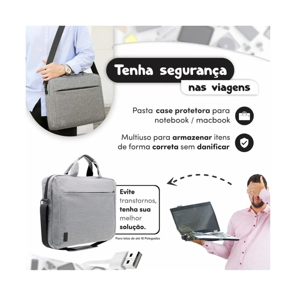 Maleta para Notebook 14 15 15.6 16 17 " HWJ Cinza