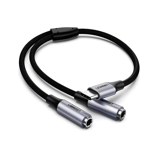Cabo de Áudio USB Tipo C Macho p/ P2 Femea Ugreen Prata/Preto - AV144
