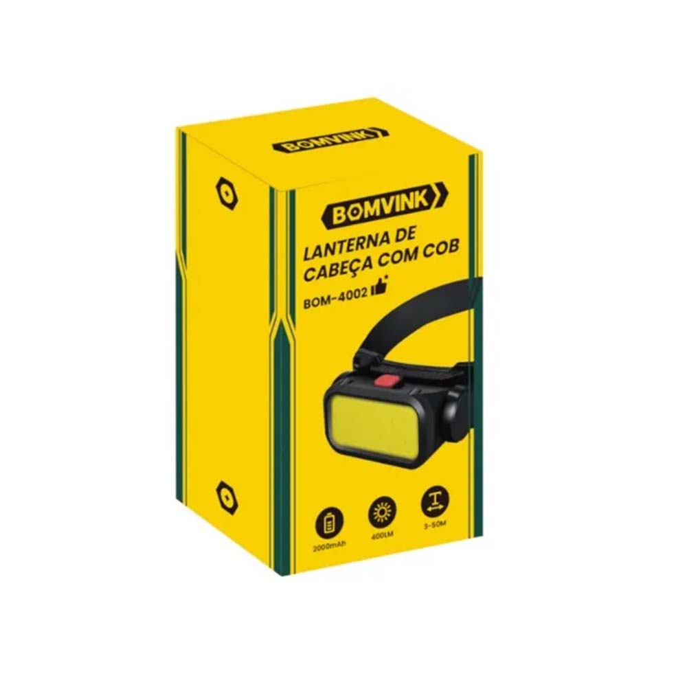 Lanterna de Cabeça Head Light com COB 400lm Recarregável 2000Mah Bomvink - BOM-4002