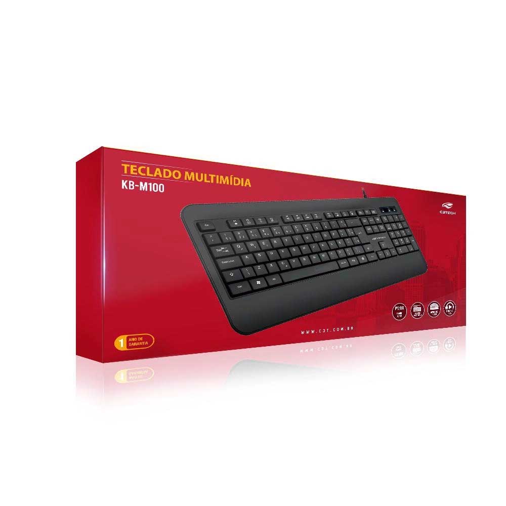 Teclado Usb Multimidia Usb C3Tech Abnt2 Preto - KB-M100Bk