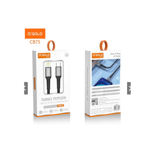 Cabo de Dados USB Tipo C p/ Lightning (Iphone) 1mt aGold 30W - CB75