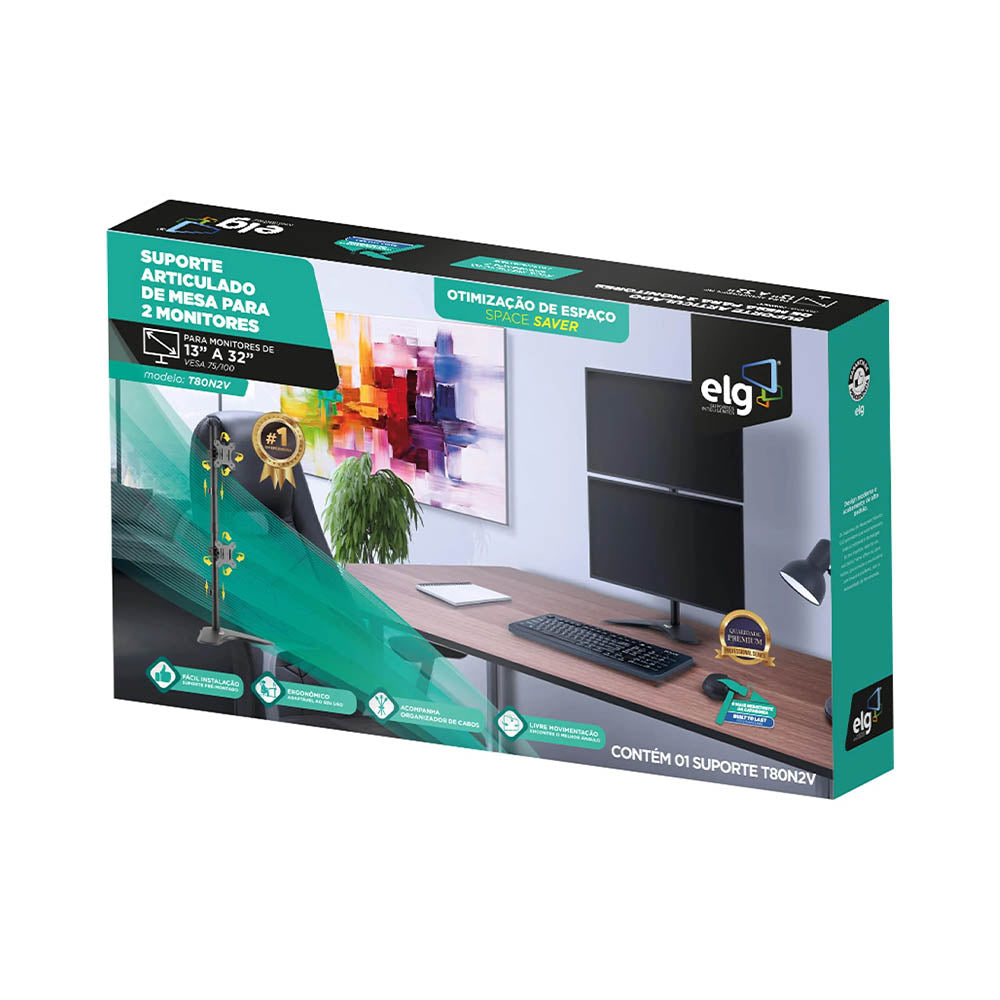 Suporte de Mesa Vertical Para 2 Monitores ELG T80N2V 15" a 32" - 84323